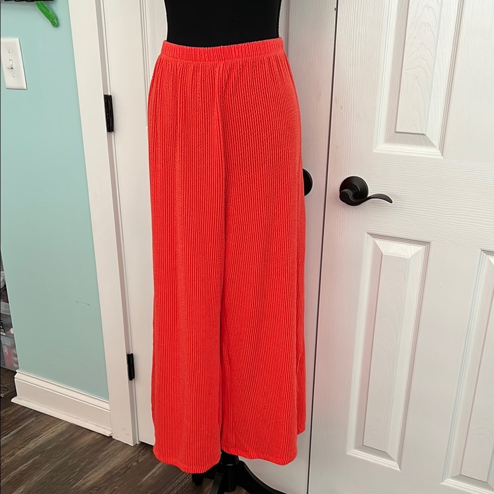 Vibrant Coral Wide Leg Knot pants with Elegant Drape